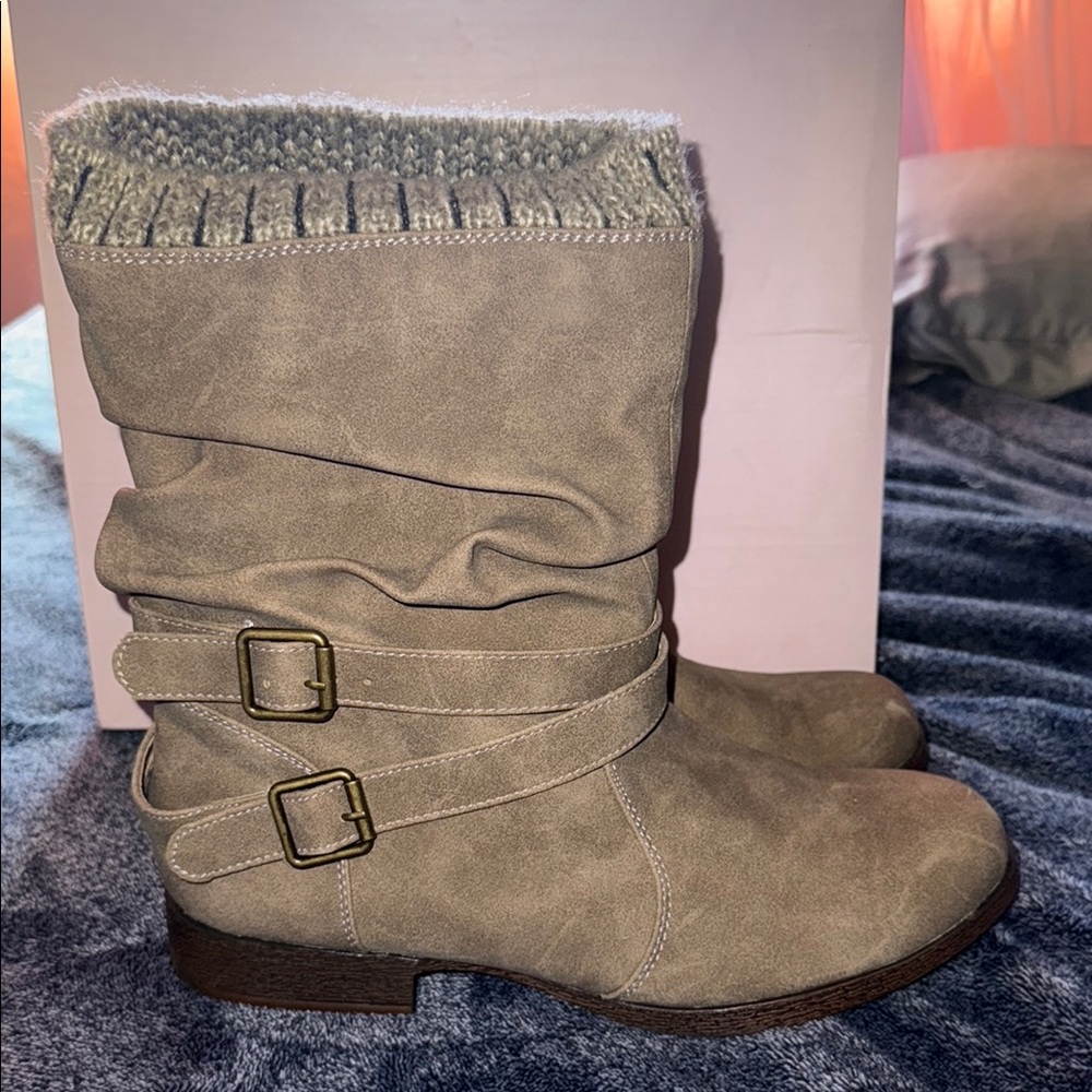 Taupe Suede Ankle Boots with Strap